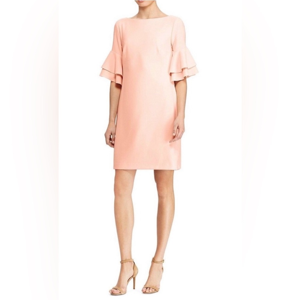 Lauren Ralph Lauren Pink Ruffle Sleeve Crepe Shift XL (16) HOST PICK